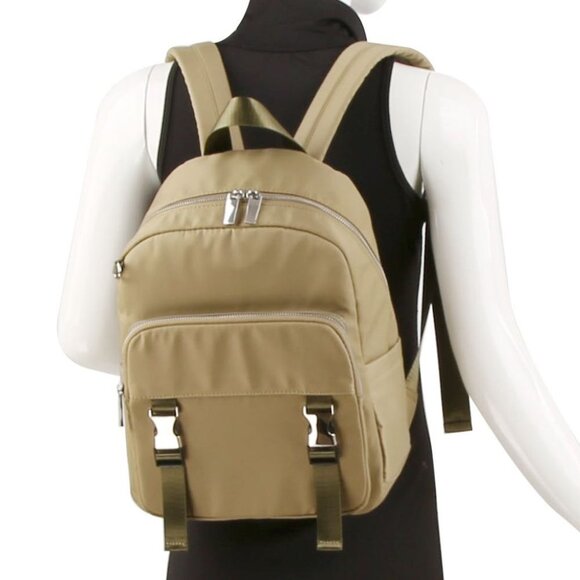 DIONA J FASHION NYLON TEXTURED BUCKLE ZIPPER BACKPACK COLOR TAN